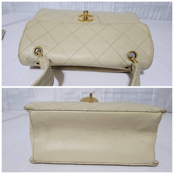 Authentic CHANEL Vintage Caviar Beige Flap Bag Beige Cream 24k Gold - Picture 8 of 15